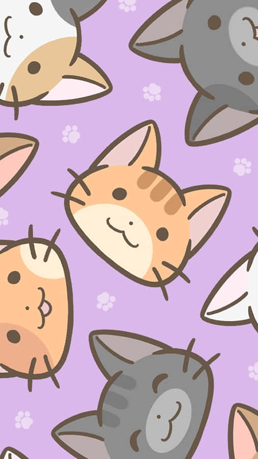 A Sweet And Playful Pattern Featuring A Cute Cat! Wallpaper
