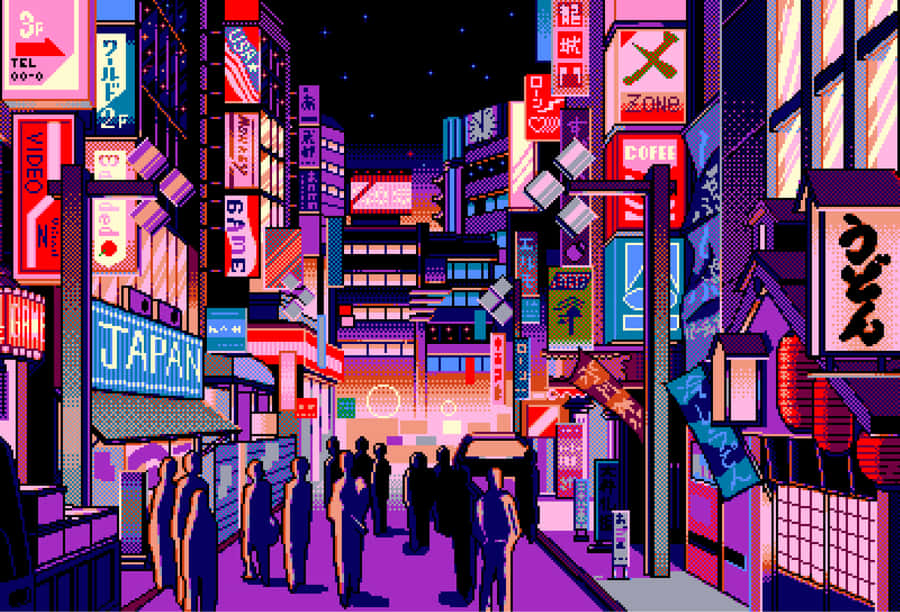 A Vibrant Cityscape Of Pixel Art Wallpaper