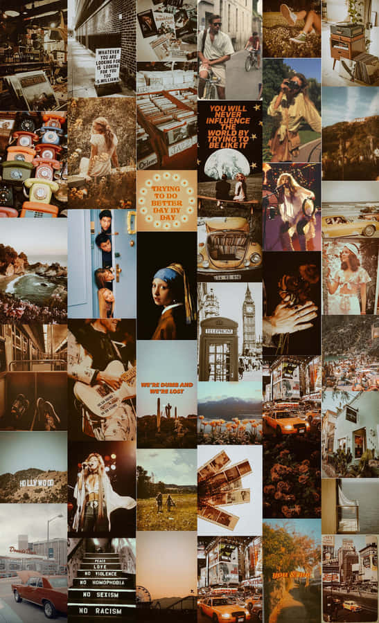 A Vibrant Collage Of Vintage Color And Art Wallpaper