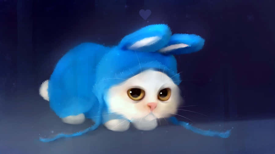 A White Cat In A Blue Bunny Costume Wallpaper