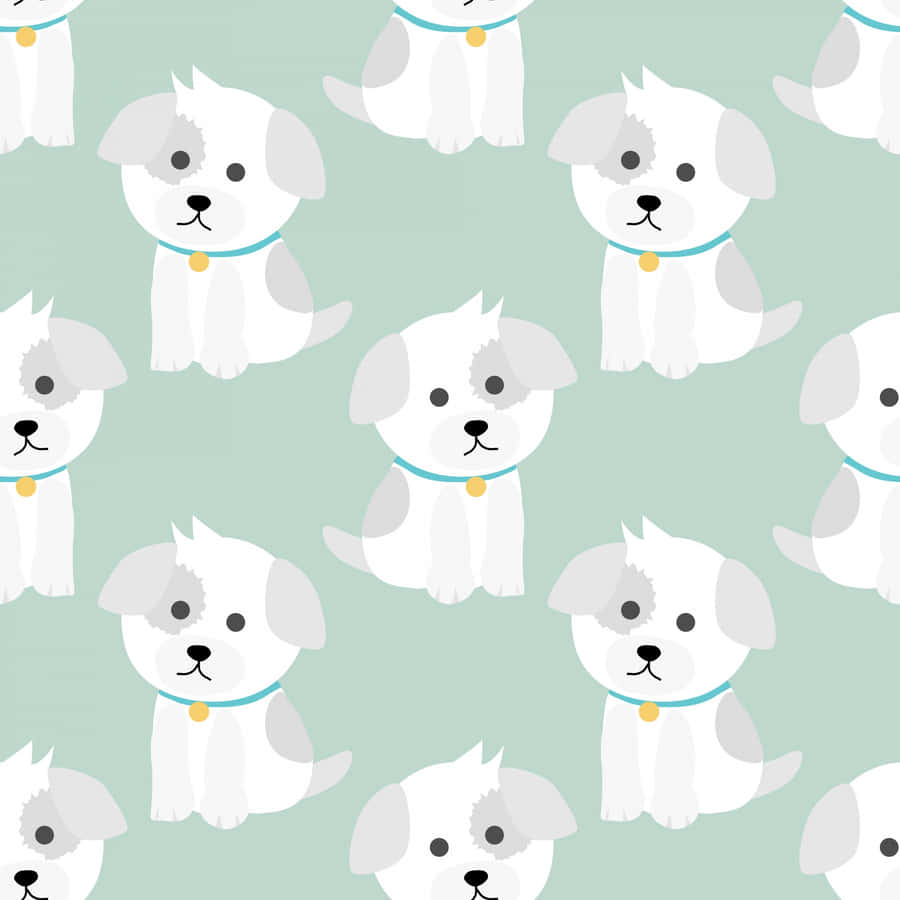 A White Dog Pattern With White Dogs On A Green Background Wallpaper