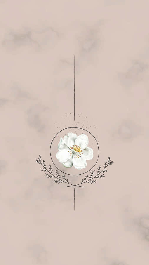 A White Flower With Leaves On A Marble Background Wallpaper