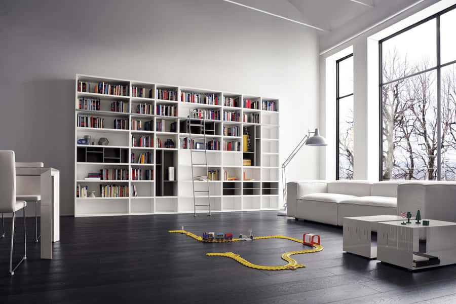 A White Living Room With A White Couch Wallpaper
