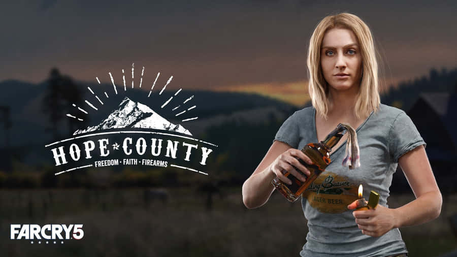 A Woman Holding A Beer In Front Of A Field Wallpaper