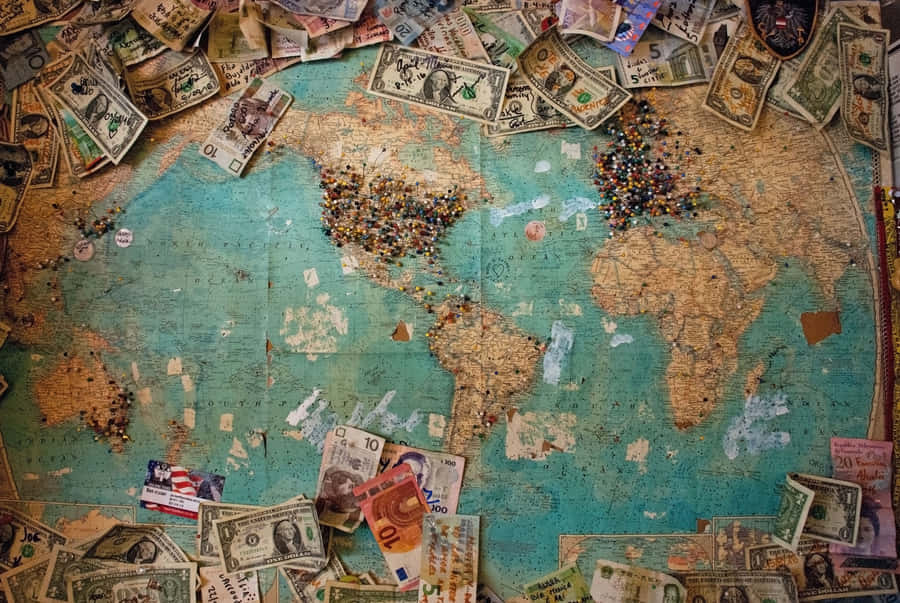 A Woven World Map Aesthetic With Blue Hues And Intricate Detail Wallpaper