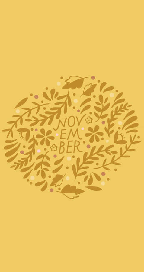 A Yellow Background With A Gold Leaf And A Bird Wallpaper