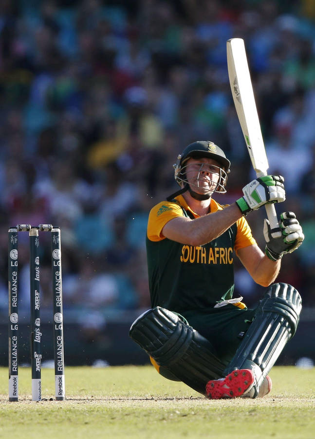 Ab De Villiers Squatting On Ground Wallpaper