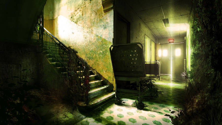 Abandoned Grunge Apocalypse Hospital Entrance Wallpaper