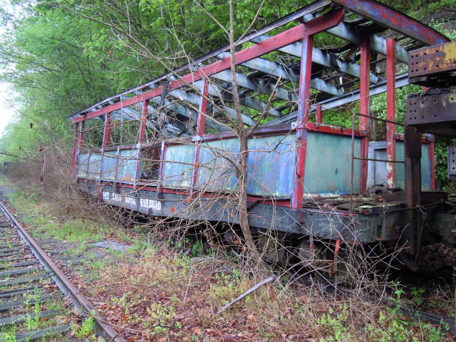 Abandoned Railcar Overgrown With Vegetation Wallpaper