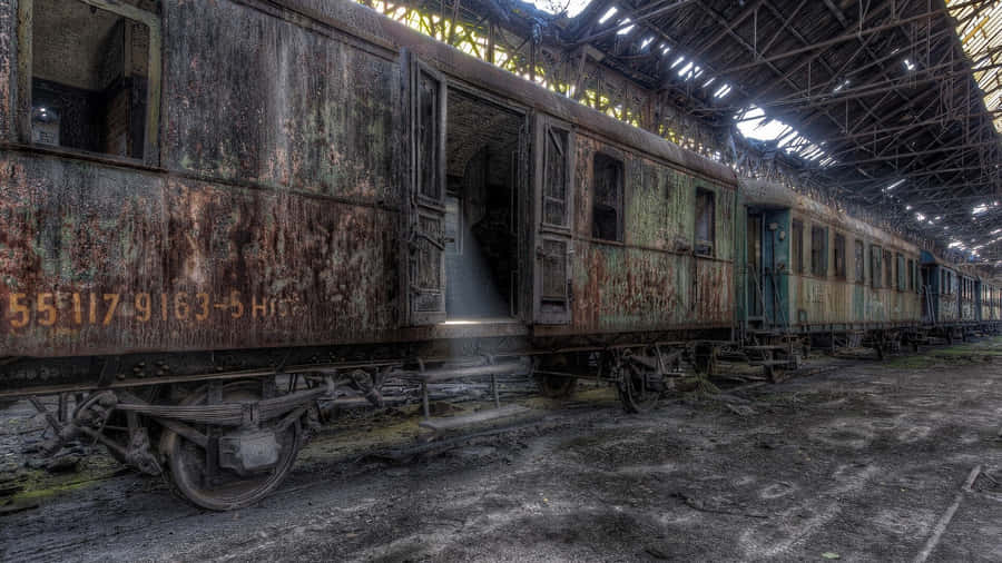 Abandoned Train Carsin Warehouse Wallpaper