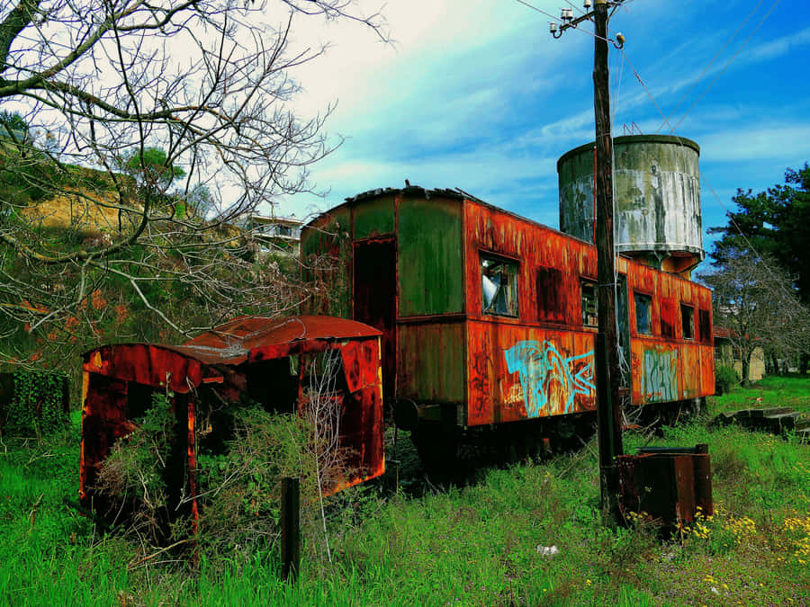 Abandoned Train Carswith Graffiti Wallpaper