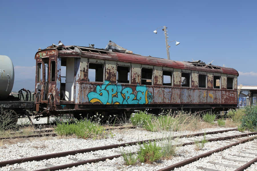 Abandoned Train Carwith Graffiti Wallpaper