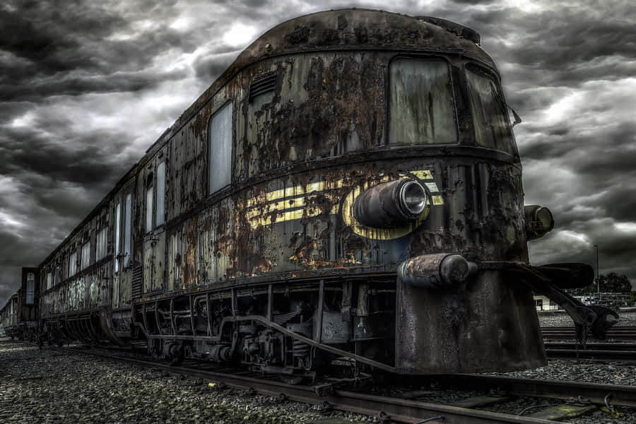 Abandoned Train Under Stormy Skies Wallpaper