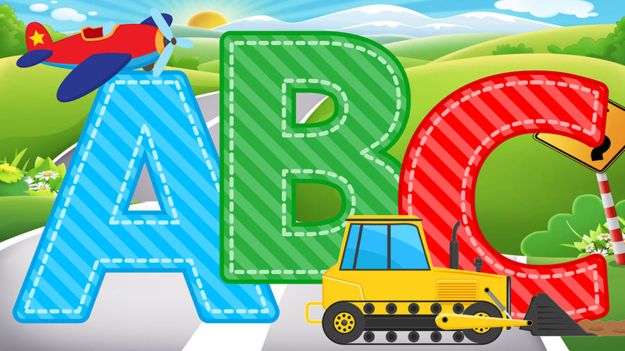 Abc Letters With Plane And Backhoe Wallpaper