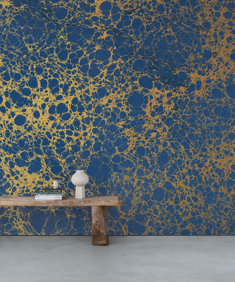 Abstract Blueand Gold Wall Art Wallpaper