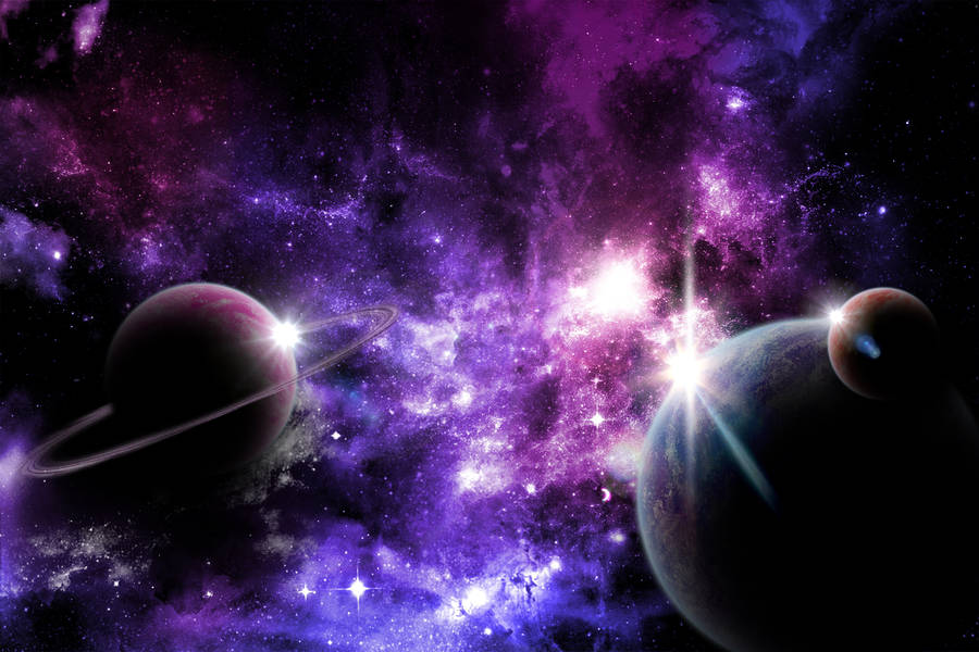 Abstract Planets In Purple Galaxy Space Wallpaper