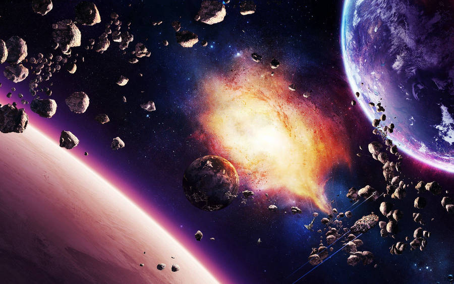 Abstract Space Explosion Around Planets Wallpaper