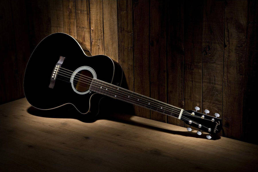 Acoustic Guitar Dark Surroundings Wallpaper