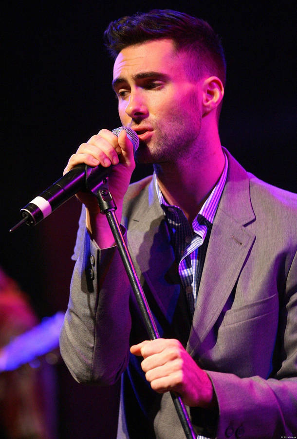 Adam Levine Radiating Charm In A Grey Suit Wallpaper