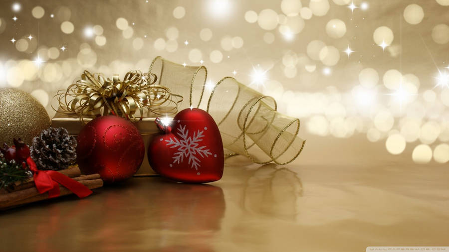 Add Some Christmas Magic To Your Home This Year With Red & Gold Christmas Ornaments! Wallpaper