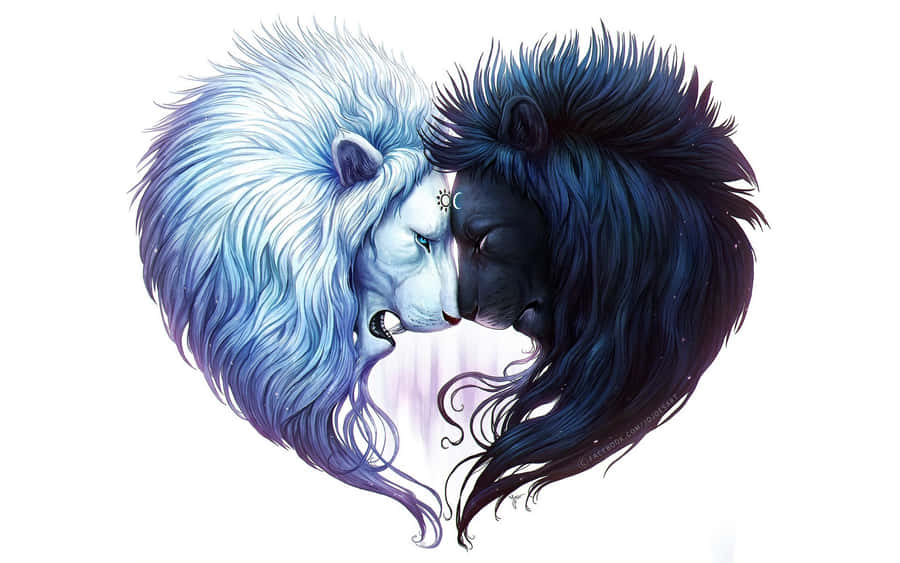 Adorable Black And White Lion Heads Wallpaper
