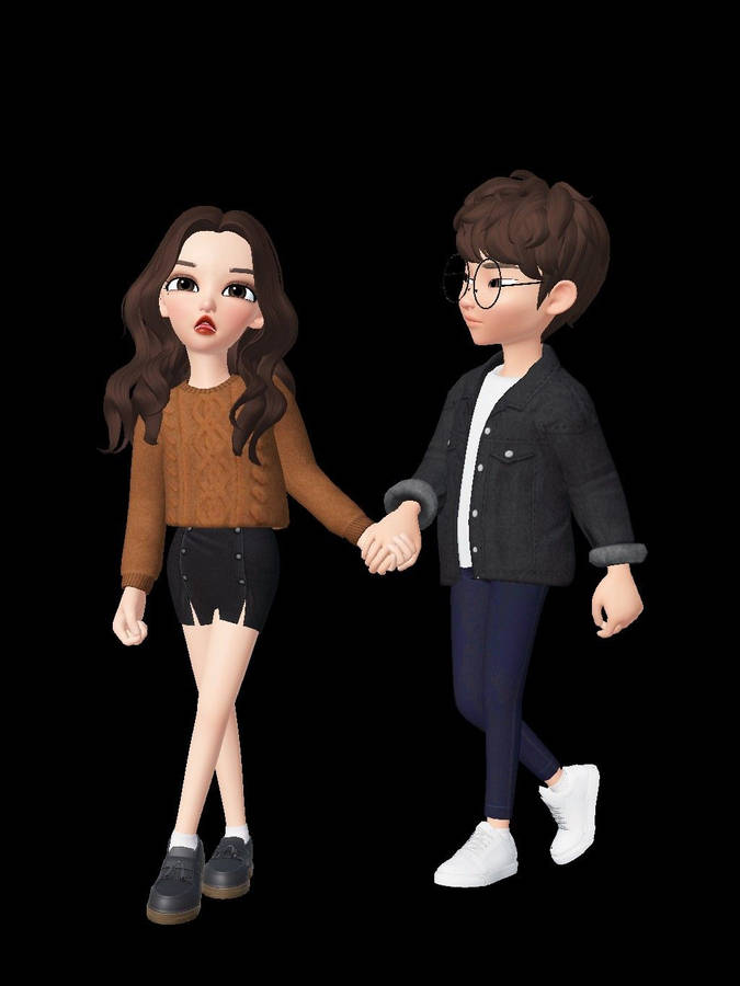 Adorable Cartoon Boy In Zepeto Couple Holding Hands Wallpaper