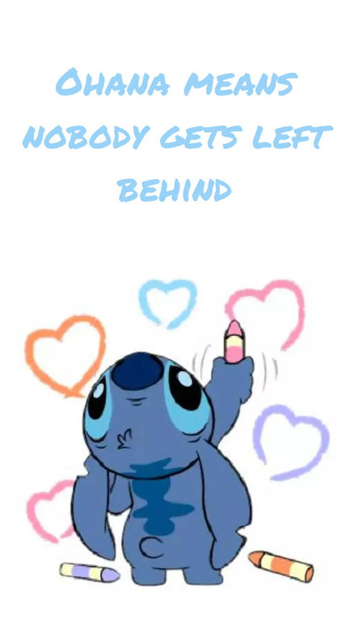 Adorable Drawing Stitch Ohana Quote Wallpaper