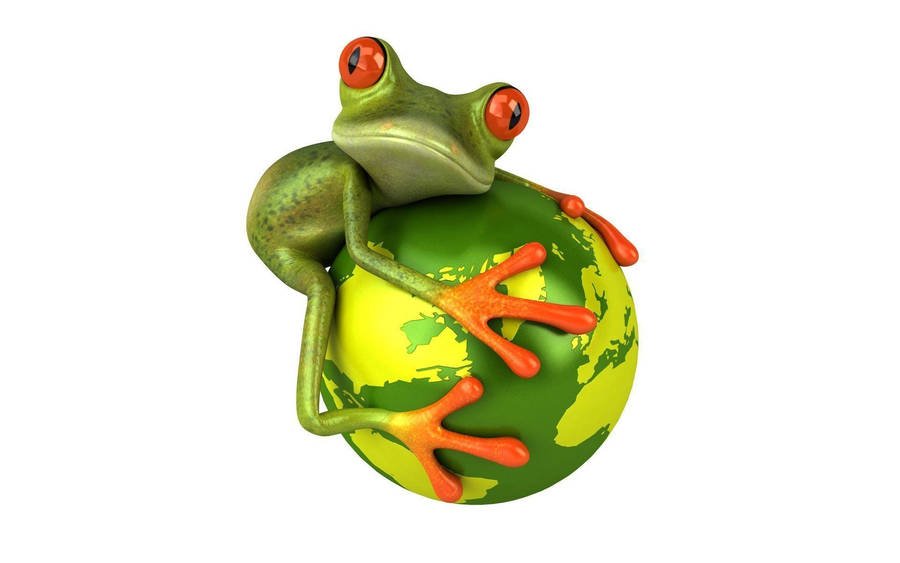 Adorable Kawaii Frog Hugging A Green Planet Wallpaper