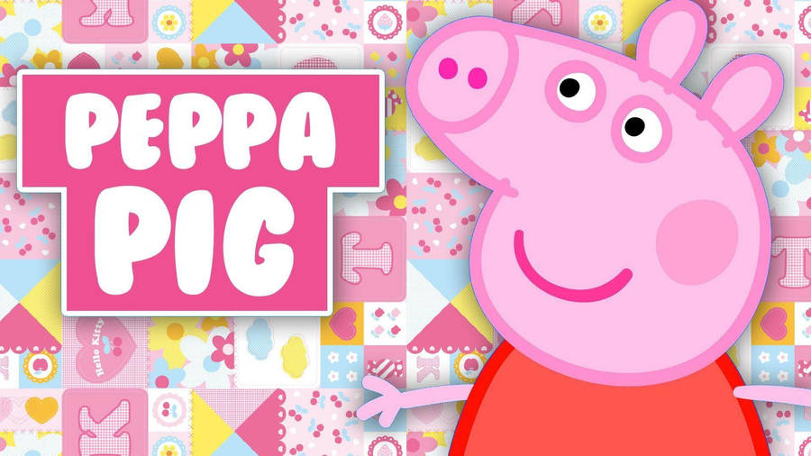 Adorable Peppa Pig Tablet Displayed On Hello Kitty Backdrop Wallpaper