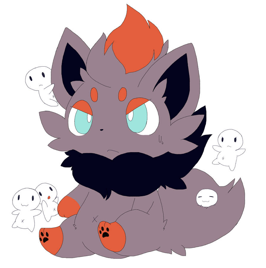 Adorable Zorua Playing With Cute White Blobs Wallpaper