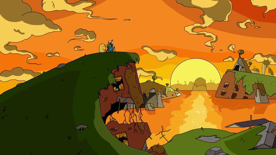 Adventure Time Finn And Jake At Sunset Wallpaper