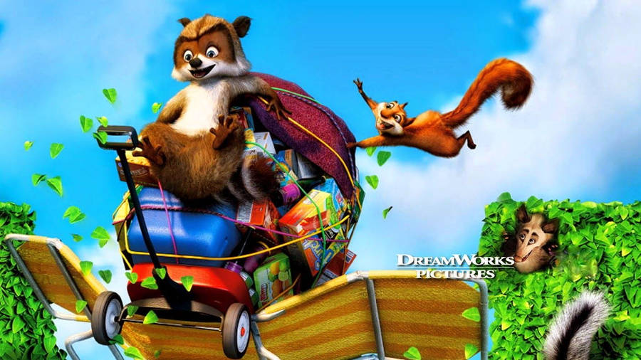 Adventurous Ride With Rj And Hammy - Scene From Over The Hedge Wallpaper