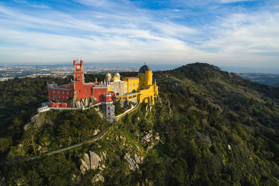 Aerial Shot Palace Of Pena Lisbon Wallpaper