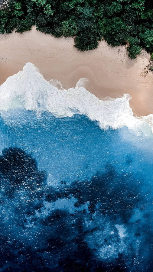 Aerial View Blue Beach Wave Iphone Wallpaper