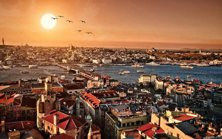 Aerial View Of Istanbul During Sunset Wallpaper