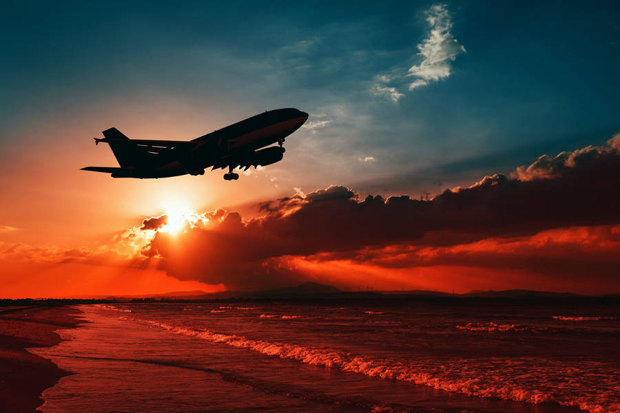 Aeroplane Dark Sunset Wallpaper