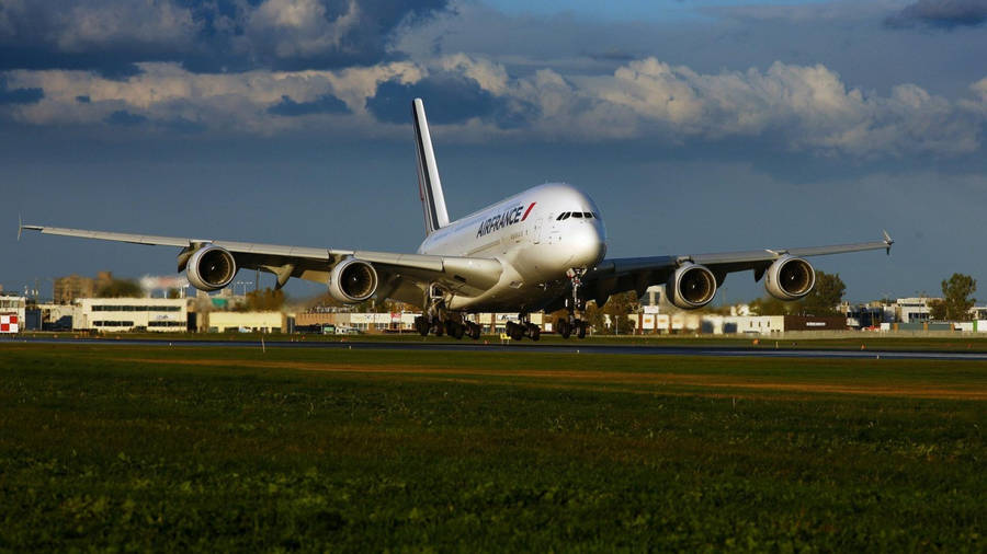 Aesthetic Air France Airbus A380 Plane On Runway Wallpaper