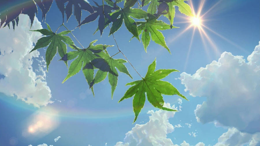 Aesthetic Anime Scenery Of Green Leaves Wallpaper