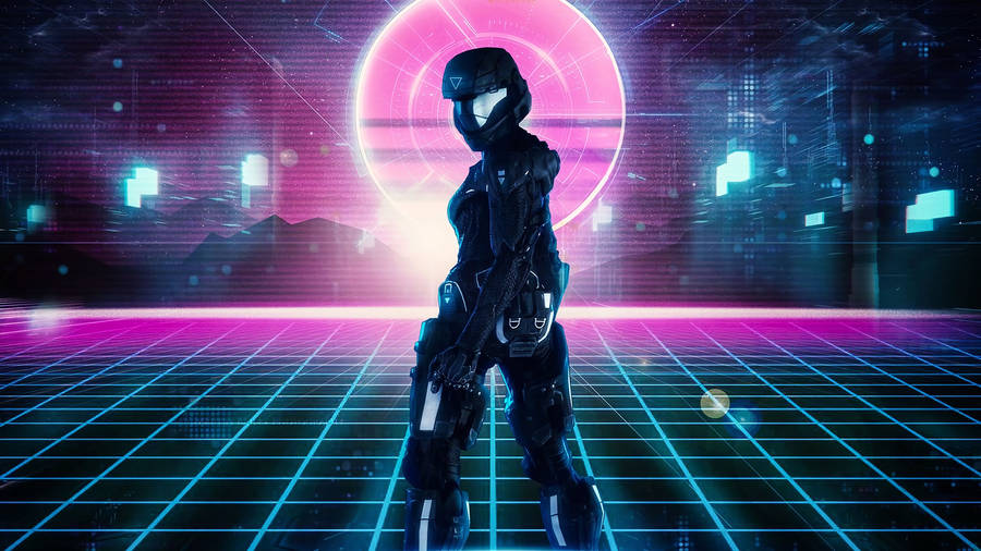 Aesthetic Armored Science-fictional Warrior In Cyberpunk Wallpaper