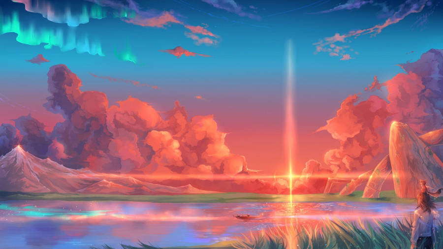 Aesthetic Art Aurora Sunset Wallpaper