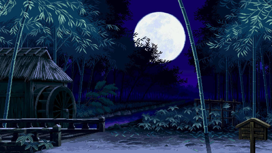 Aesthetic Art Bamboo Night Wallpaper