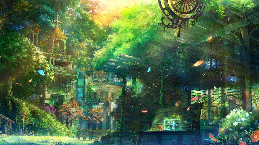 Aesthetic Art Forest Mansion Wallpaper