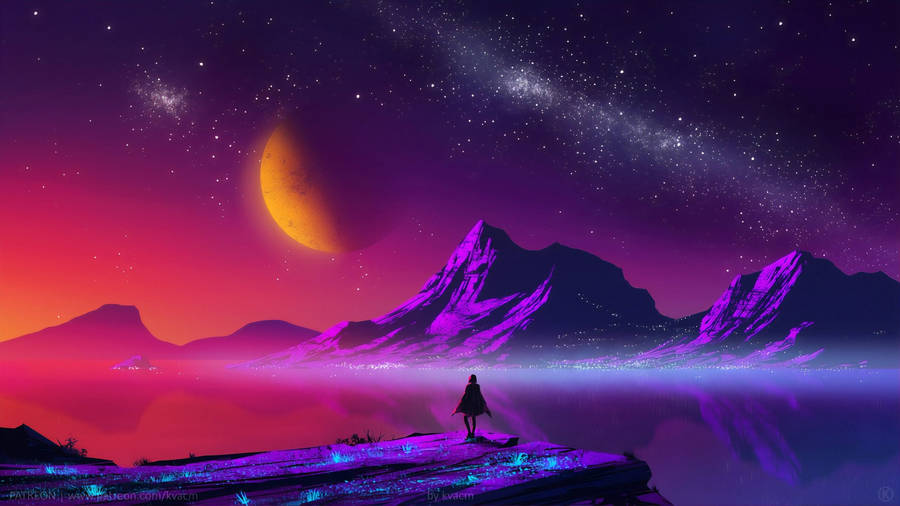 Aesthetic Art Moon Cliff Wallpaper