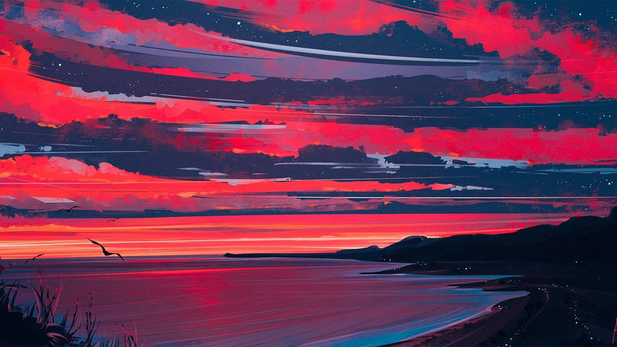 Aesthetic Art Sea View Wallpaper