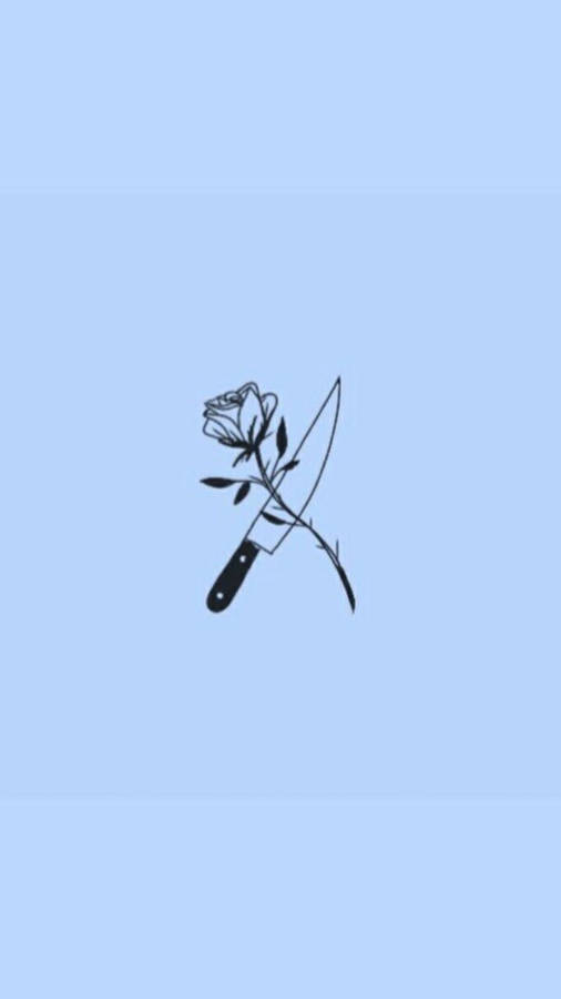 Aesthetic Baby Blue Rose And Knife Wallpaper