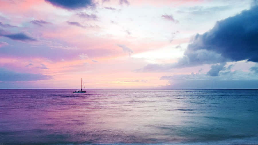 Aesthetic Beach Laptop Boat At Sea Wallpaper