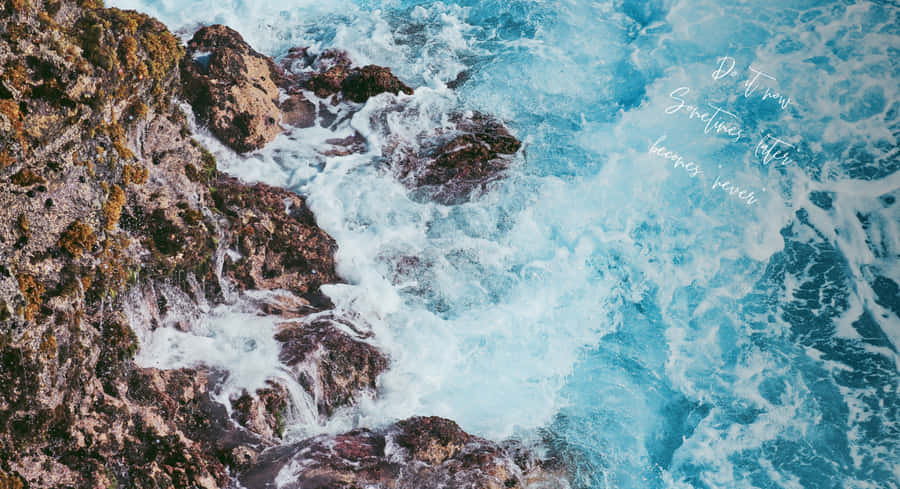 Aesthetic Beach Laptop Waves On Rock Wallpaper