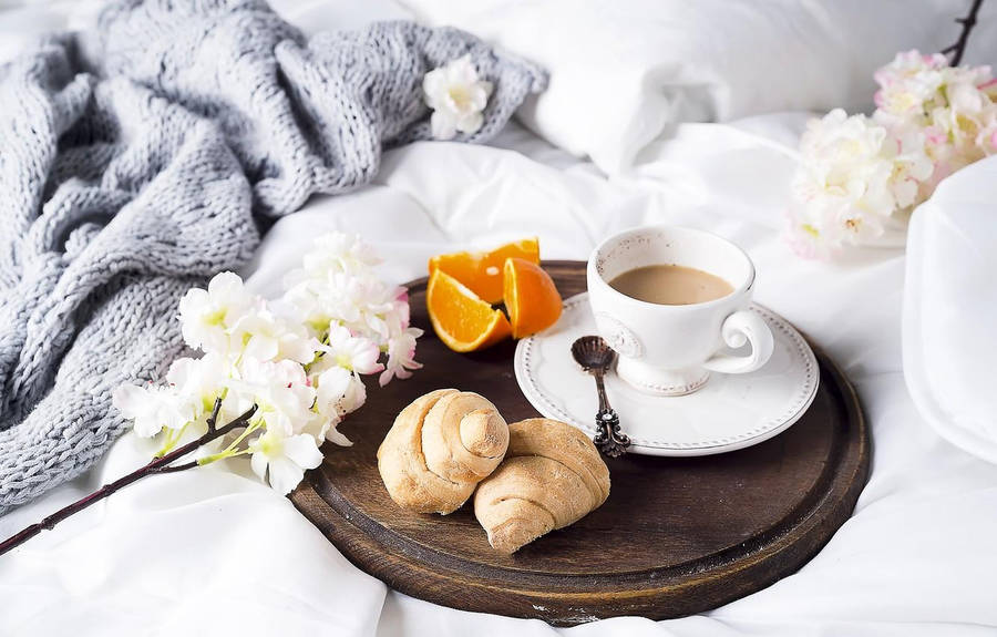 Aesthetic Breakfast In Bed Wallpaper