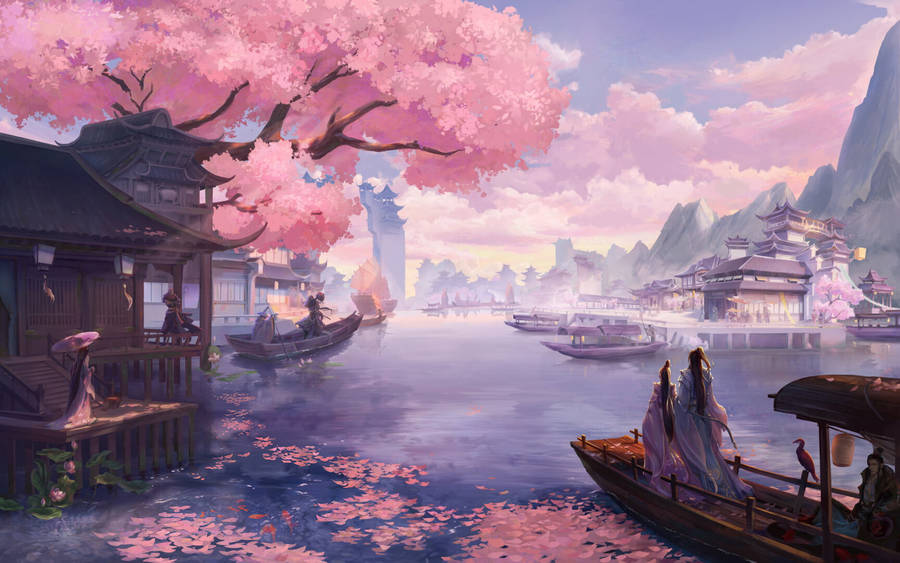 Aesthetic Fall Sakura Blossoms Art Wallpaper