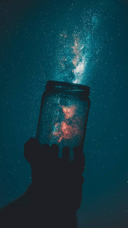 Aesthetic Galaxy Jar Dark Teal Iphone Wallpaper